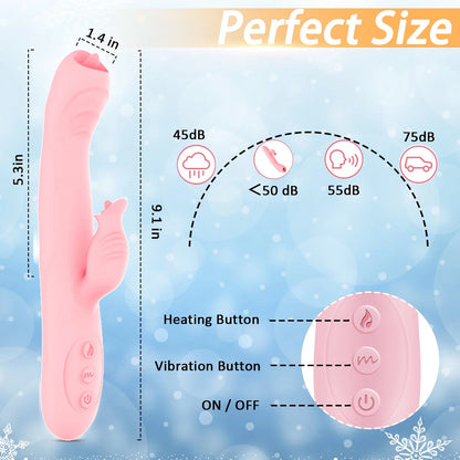 Thrusting Rabbit Vibrator for Women Pleasure Female Sex Toys with 7 Vibration & Tongue Licking & Thrusting & Rotating & Heating Mode, 5 in 1 Waterproof Adult Toy Silicone Stimulator for Couples